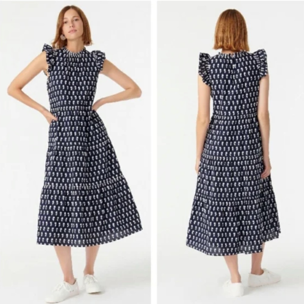 J. Crew Tiered Cotton Voile Maxi Dress in Floating Sunflowers XLT Navy